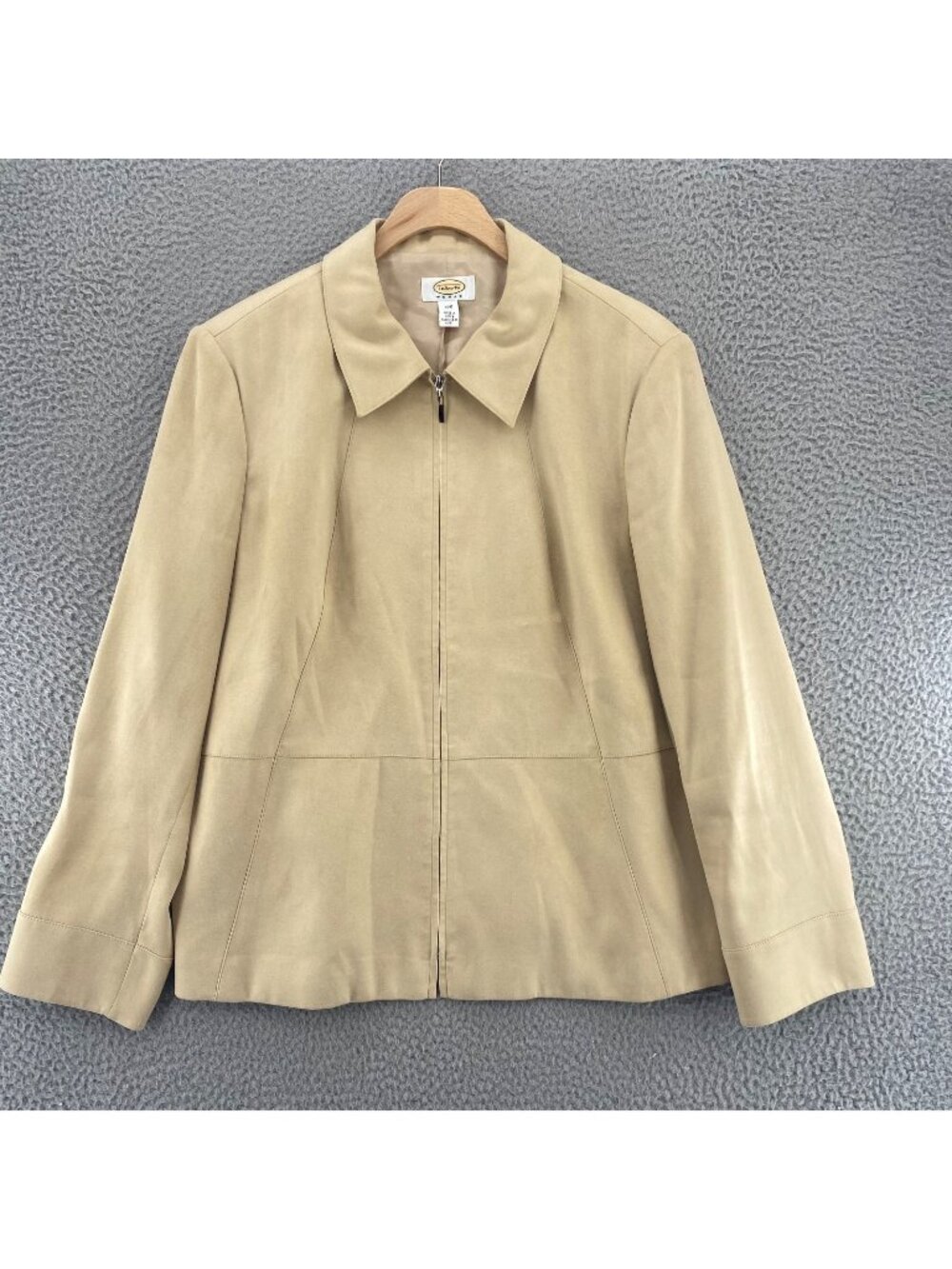 Talbots Jacket Womens 12W Beige Faux Suede Full Zip Collared Blazer Office Work*